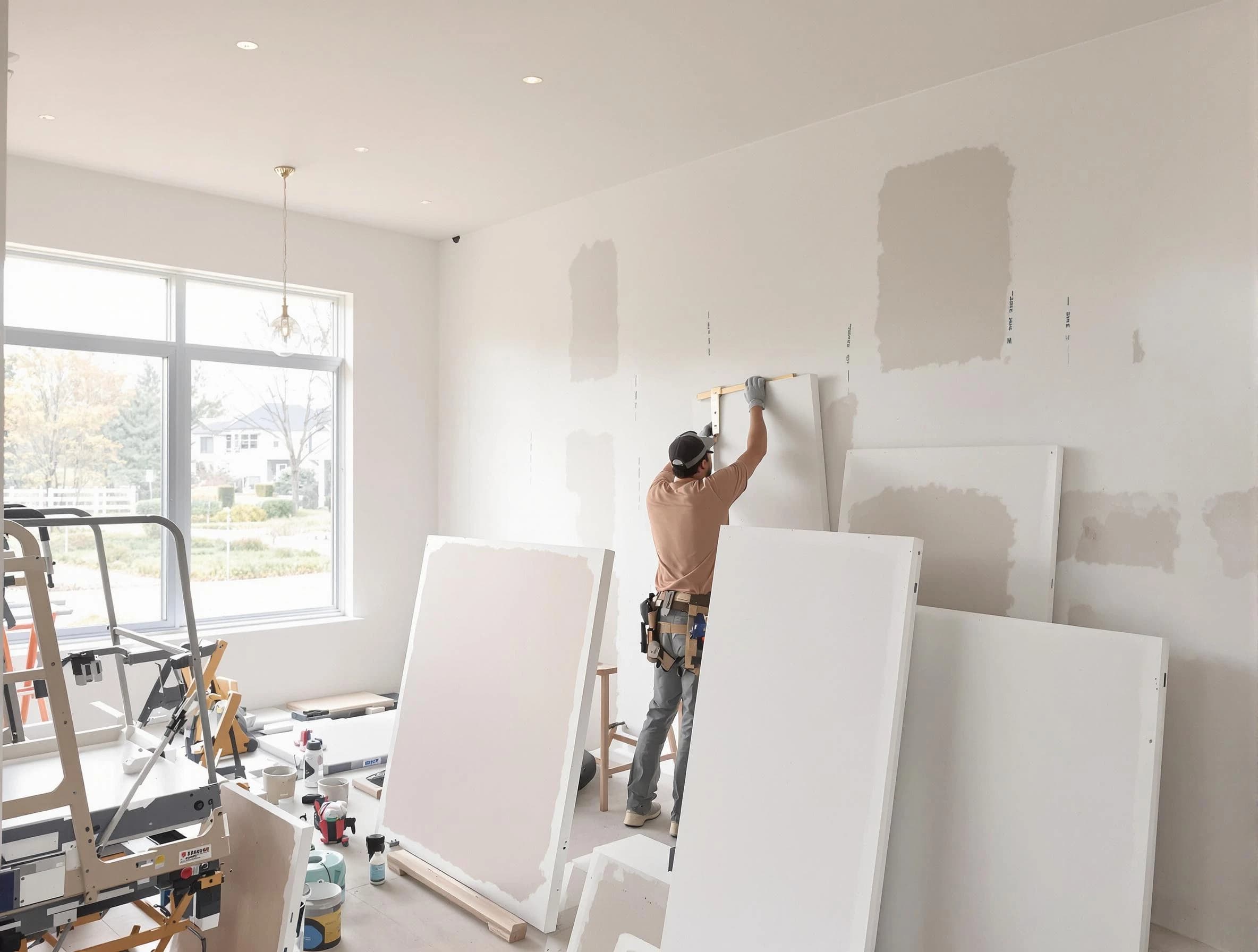 Avon Lake House Painters precisely hanging drywall sheets in Avon Lake, OH