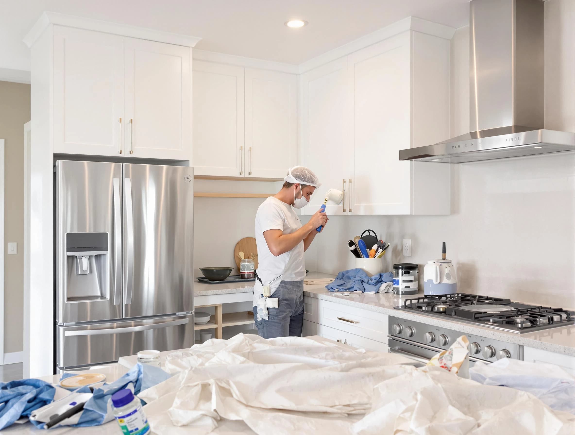 Avon Lake House Painters painter applying a fresh coat in a kitchen located in Avon Lake, OH
